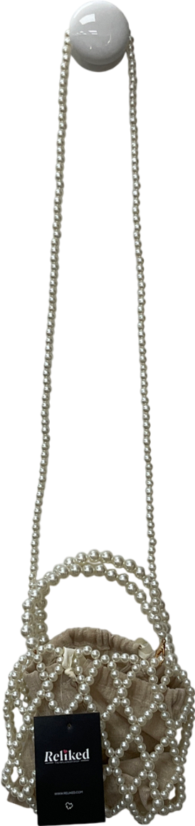 Beige Mini Faux Fur Pearl Cross Body Bag