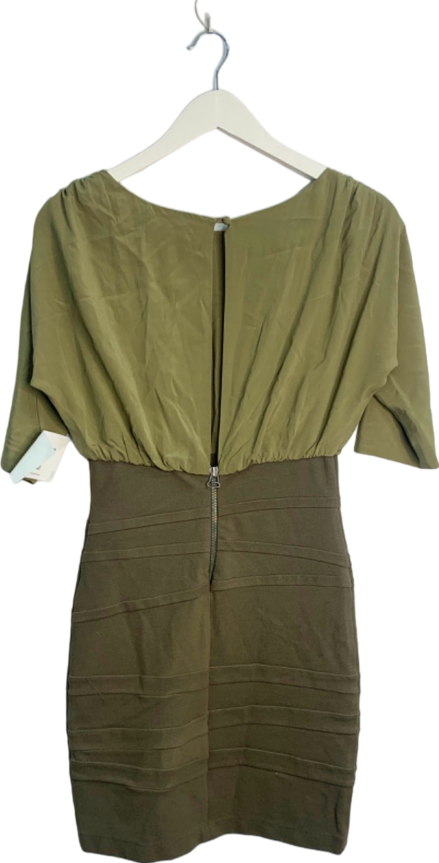 Alice + Olivia Olive Green Draped Bodice Dress UK Size 8