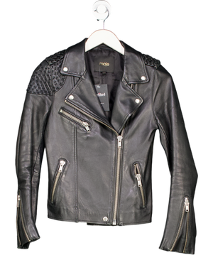 Maje Black Madone Braided-panel Leather Jacket Fr36 UK 8