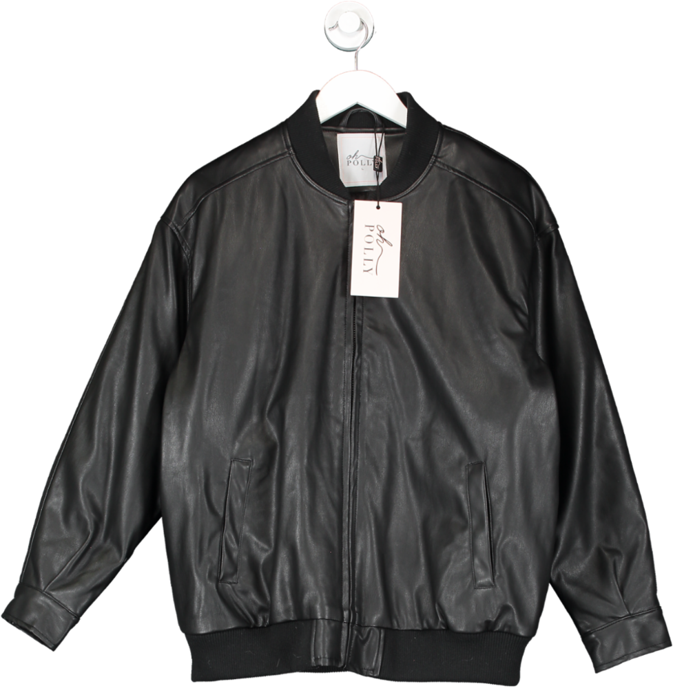 Oh Polly Black Maple  Faux Leather Jacket UK L