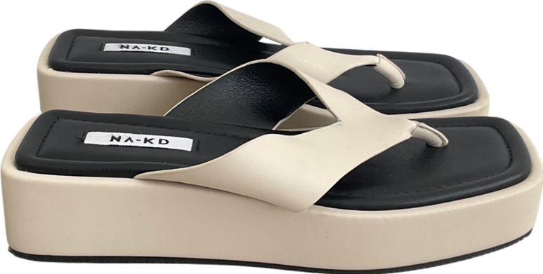 NA-KD Beige Toe Strap Flatform Slippers UK 7 EU 40 👠