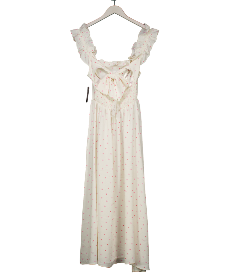 New Look Cream Floral Print Square Neck Ruffle Back Bow Midi Dress UK 8