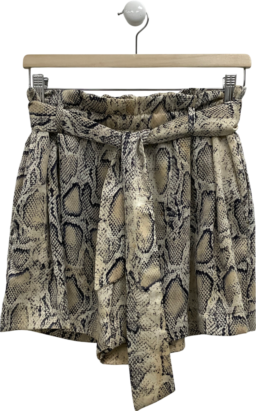 ZARA Beige Snake Print Elastic Waist Shorts UK M