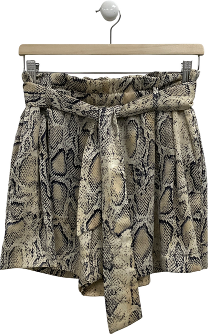 ZARA Beige Snake Print Elastic Waist Shorts UK M