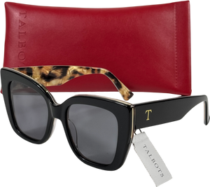 TALBOTS Black Tanya Colorblock Leopard Sunglasses In Case One Size