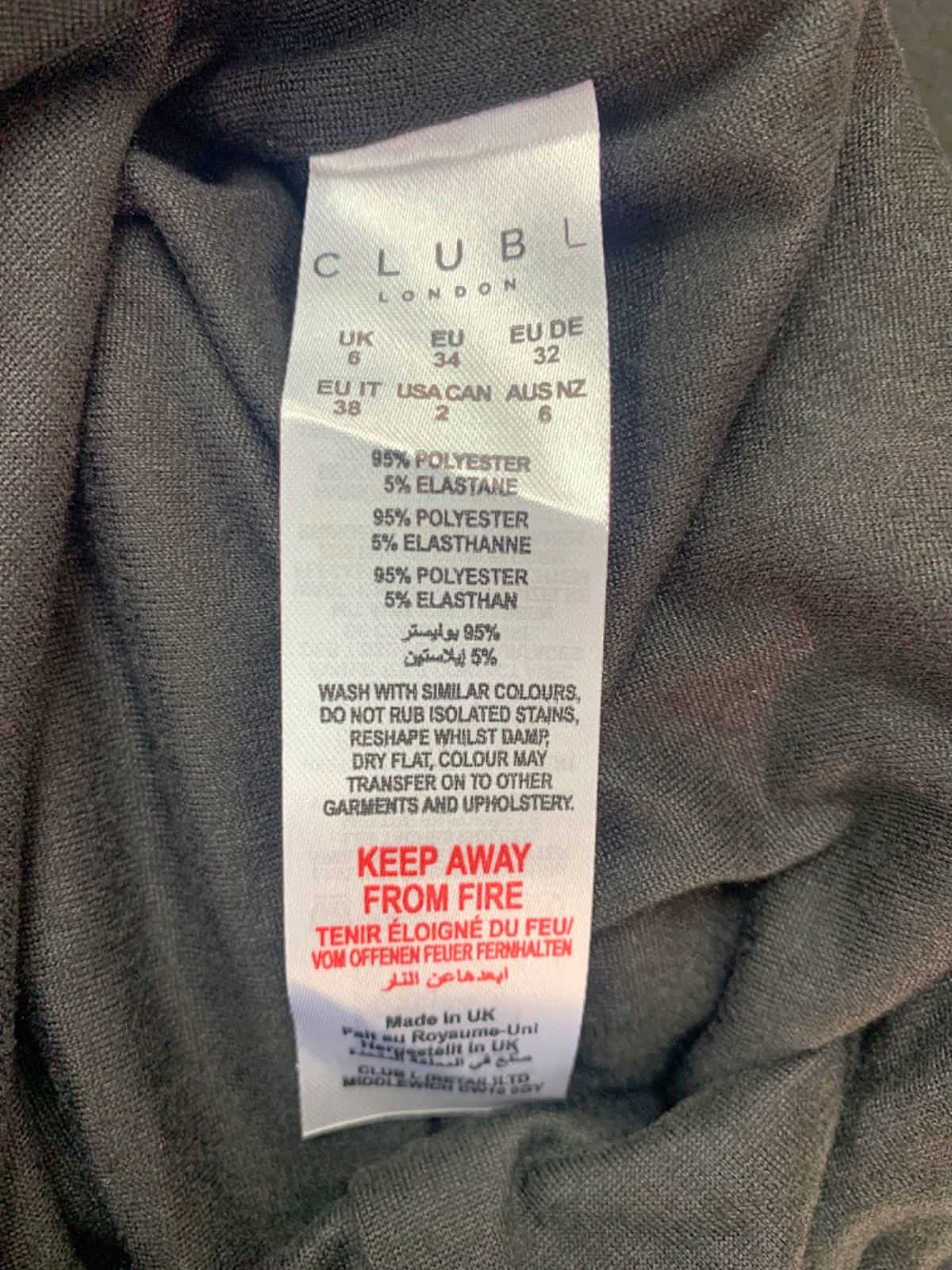 Club L London Black Bardot Tie Back Bodycon Midi Dress UK 6