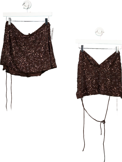 Tiger Mist Brown Sequin Crop Top UK S