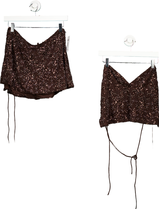 Tiger Mist Brown Sequin Crop Top UK S