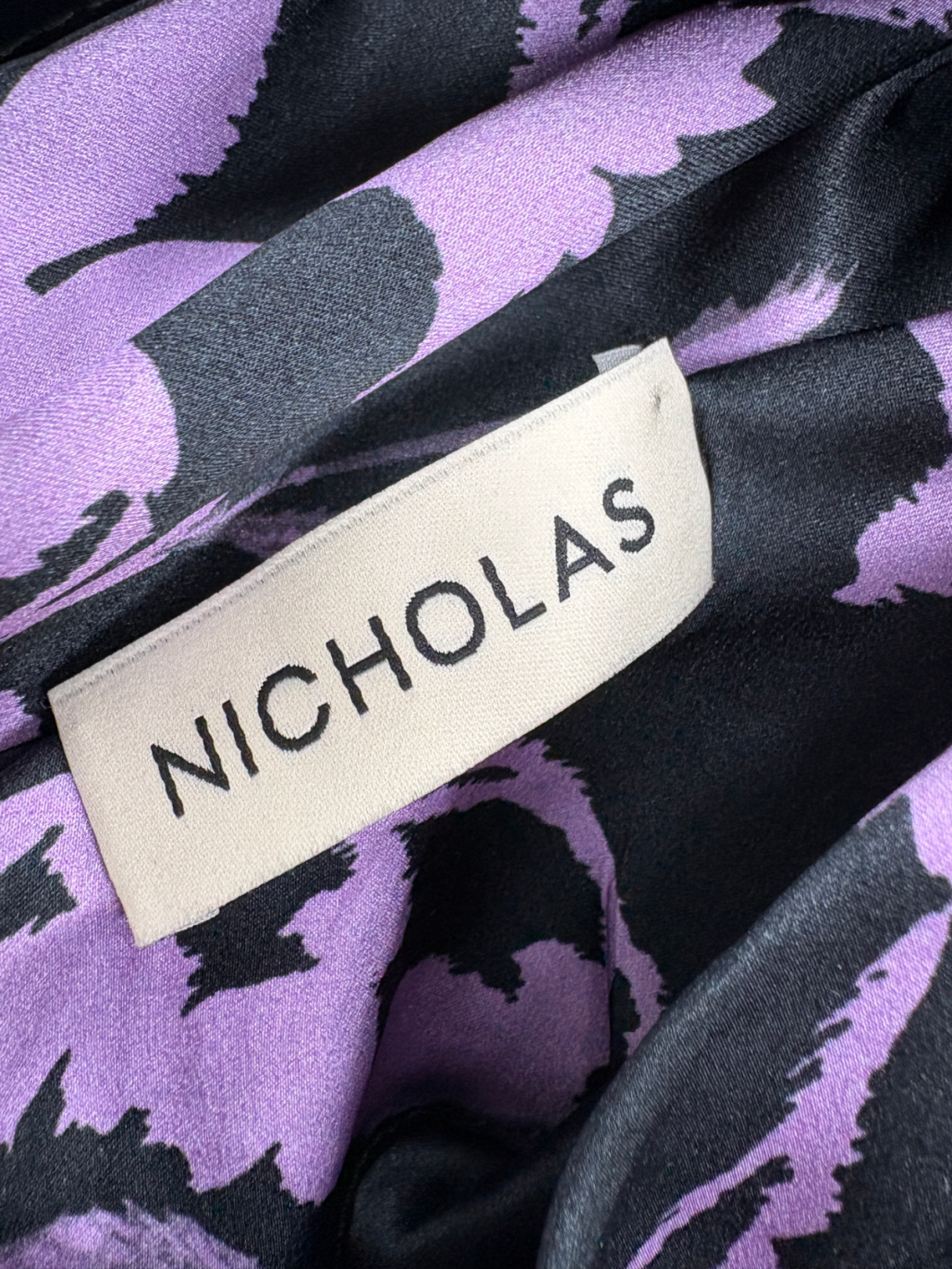 Nicholas Simone Belted Floral-Print Silk-Satin Maxi Dress In Midnight Blue/ Lilac UK 6