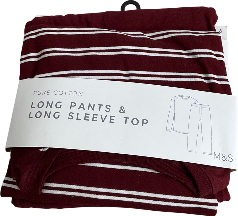 M&S Red Pure Cotton Long Pants & Long Sleeve Top Lounge set  UK S
