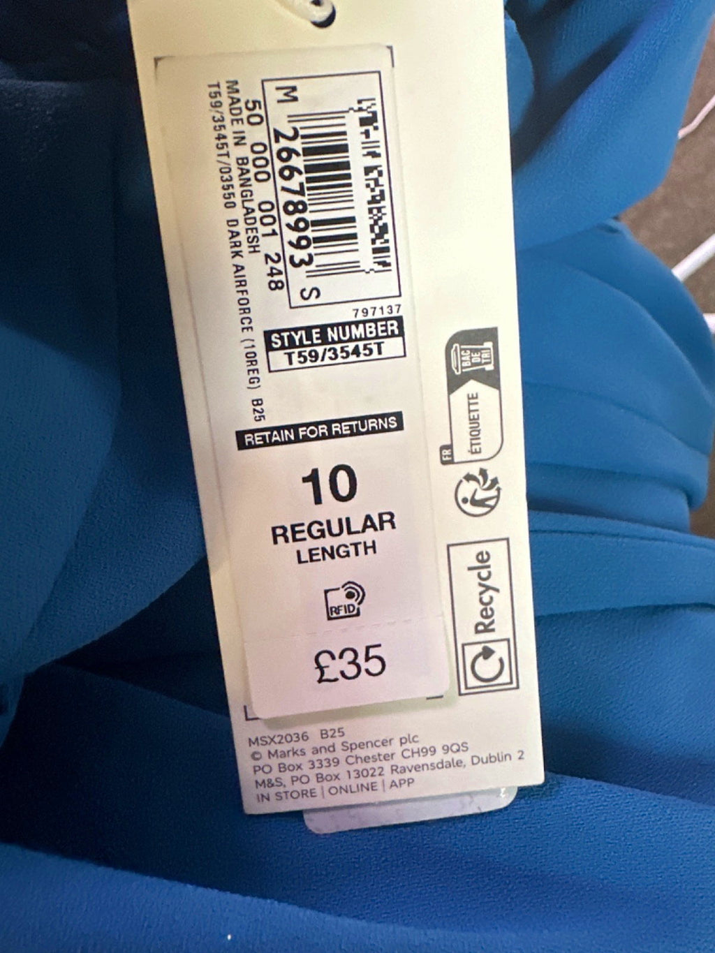 Marks & Spencer Blue Regular Trousers UK 10