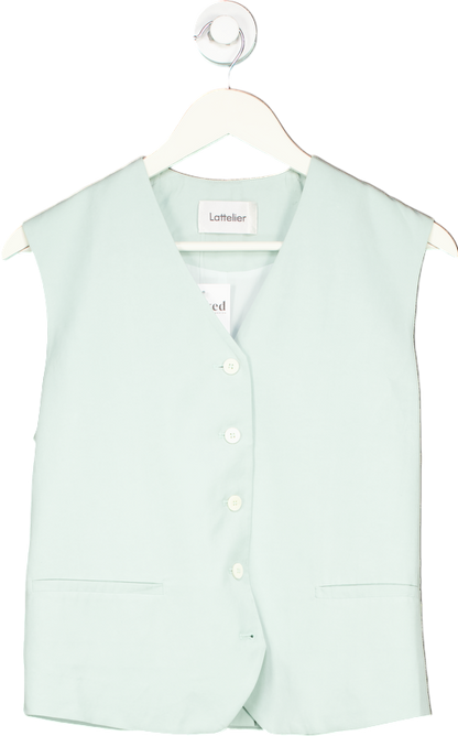 Lattelier Mint Green Linen Blend Waistcoat UK M