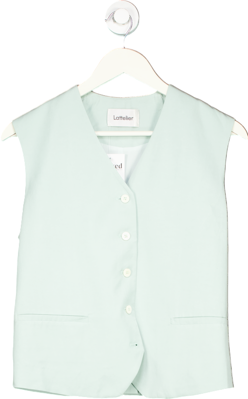 Lattelier Mint Green Linen Blend Waistcoat UK M