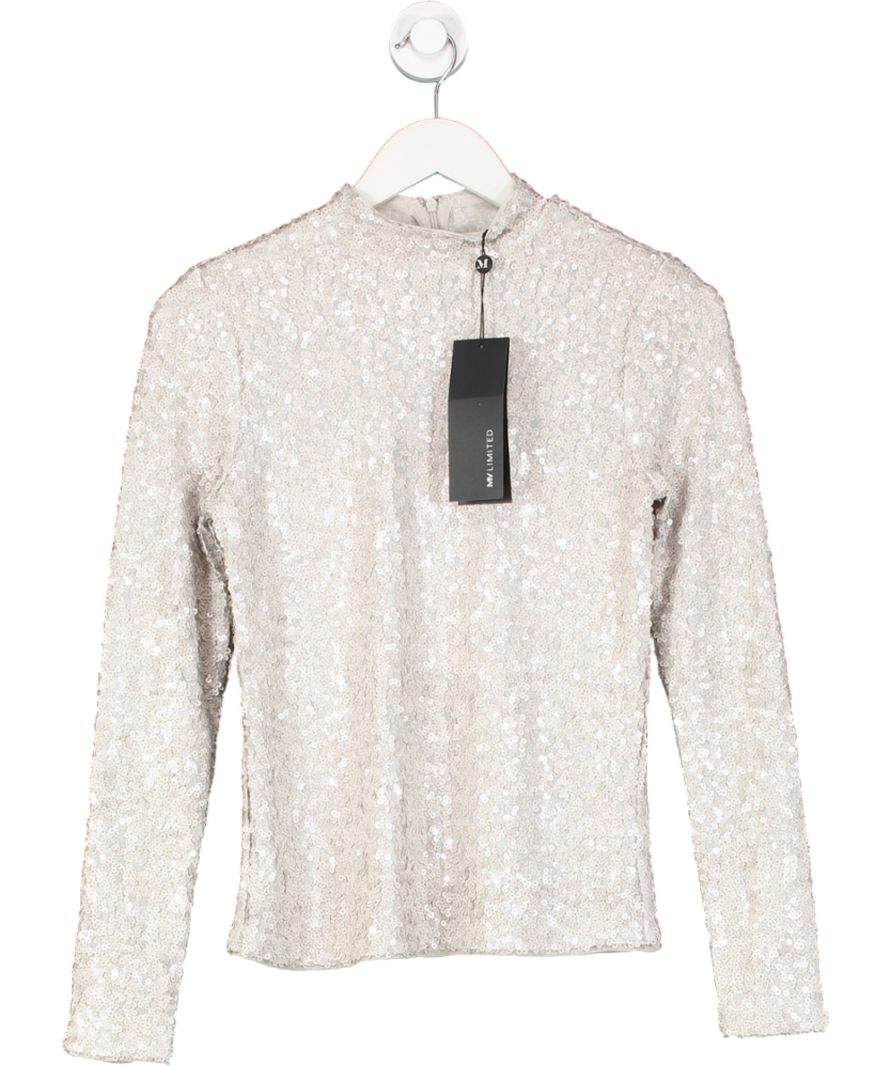 Mint Velvet Cream Limited Edition Metallic Sequin Polo Top UK XS