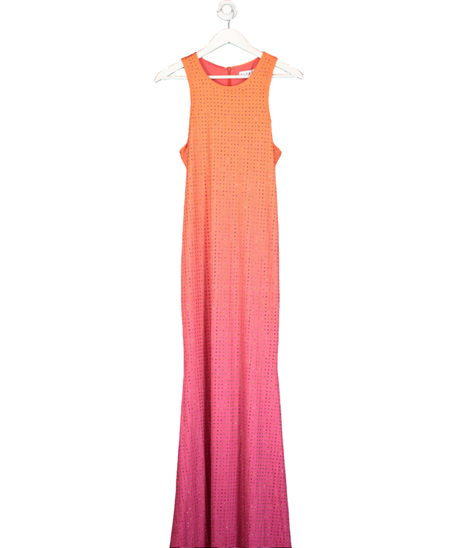 Club L Escala Pink & Orange Ombre Embellished Racer-neck Maxi Dress UK 12