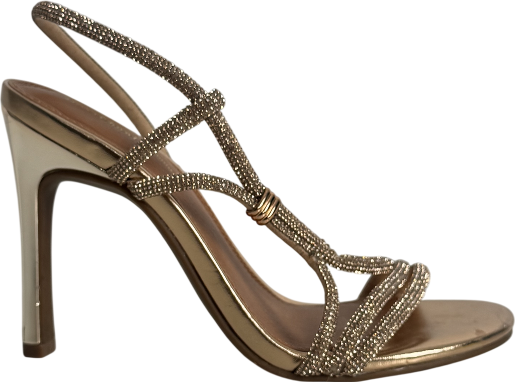 River Island Metallic Rose Gold Diamante Strappy Heeled Sandals UK 3 EU 36 👠