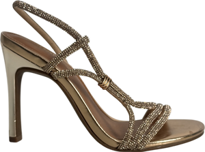 River Island Metallic Rose Gold Diamante Strappy Heeled Sandals UK 3 EU 36
