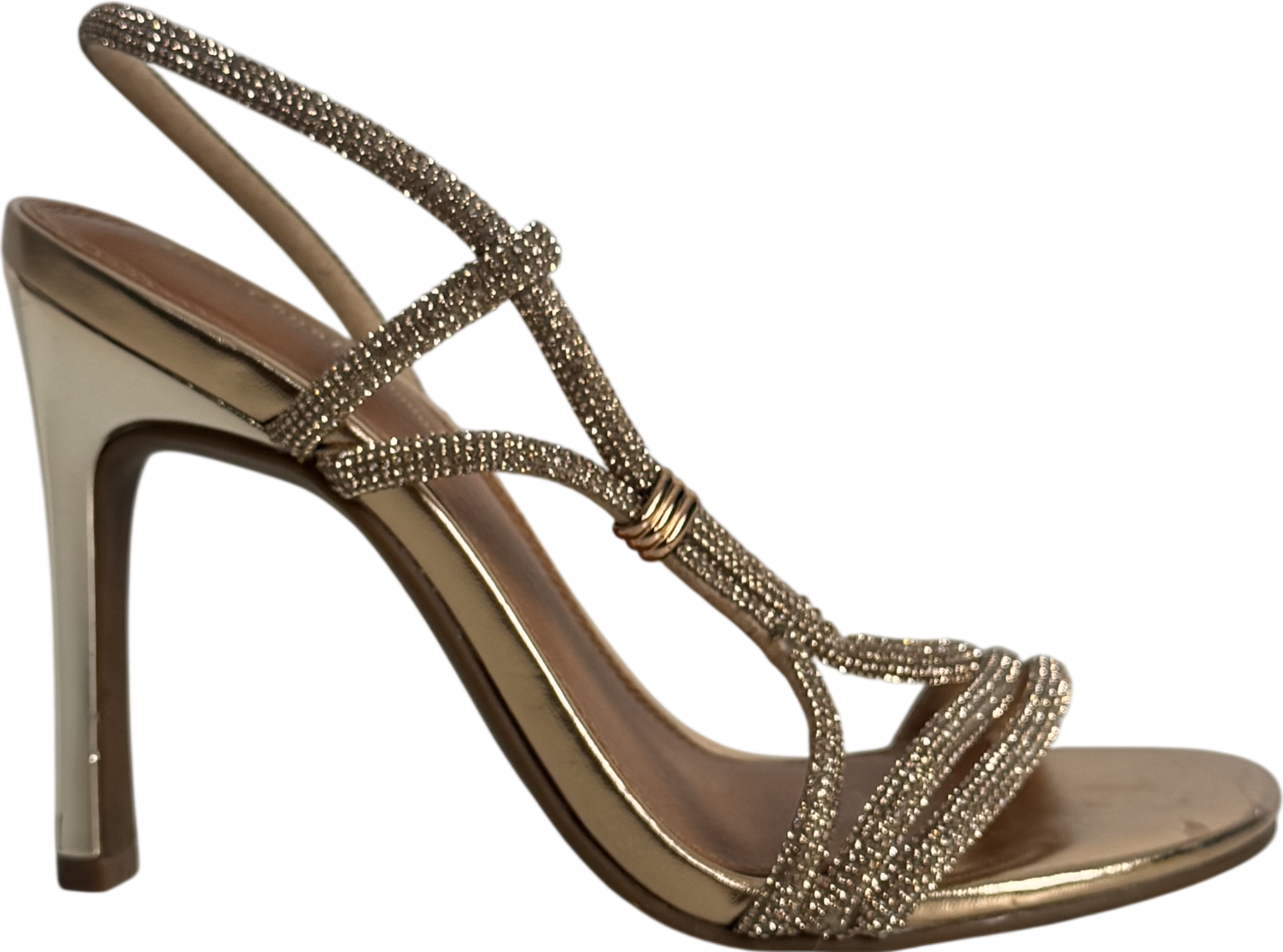 River Island Metallic Rose Gold Diamante Strappy Heeled Sandals UK 3 EU 36 👠