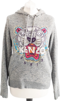 Kenzo Grey Embroidered Tiger Logo Hoodie UK XS
