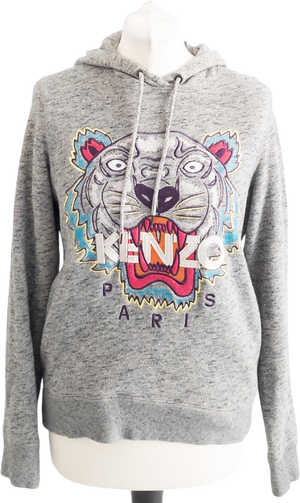 Kenzo Grey Embroidered Tiger Logo Hoodie UK XS