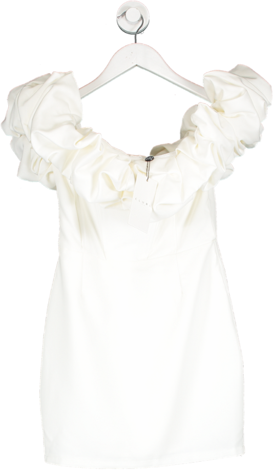 Club L White Dawn Ruffled Bardot Mini Dress UK 6