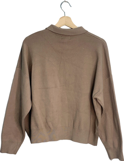 Pretty Lavish Brown Zip-Up Collared Sweater UK S