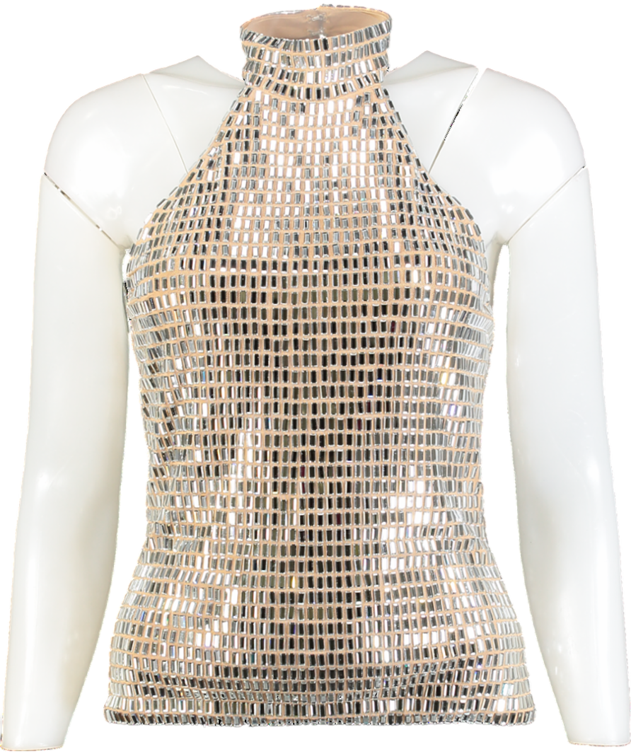 Karen Millen Metallic Premium Crystal Embellished Jersey Halter Top UK S