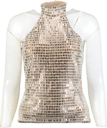 Karen Millen Metallic Premium Crystal Embellished Jersey Halter Top UK S