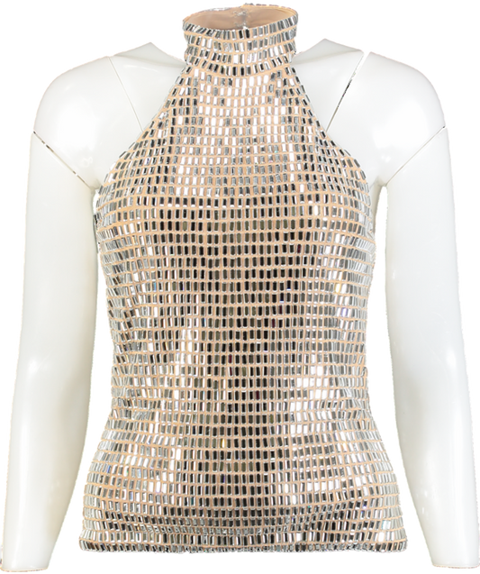 Karen Millen Metallic Premium Crystal Embellished Jersey Halter Top UK S