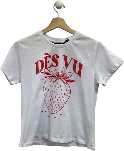 Des Vu White Strawberry Print T-Shirt UK S