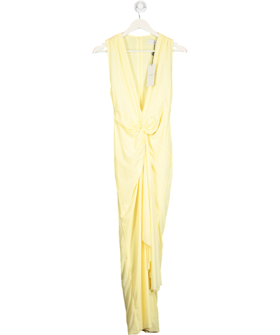 Club L Yellow Santana Plunge Neck Split Maxi Dress With Knot Detail UK 12