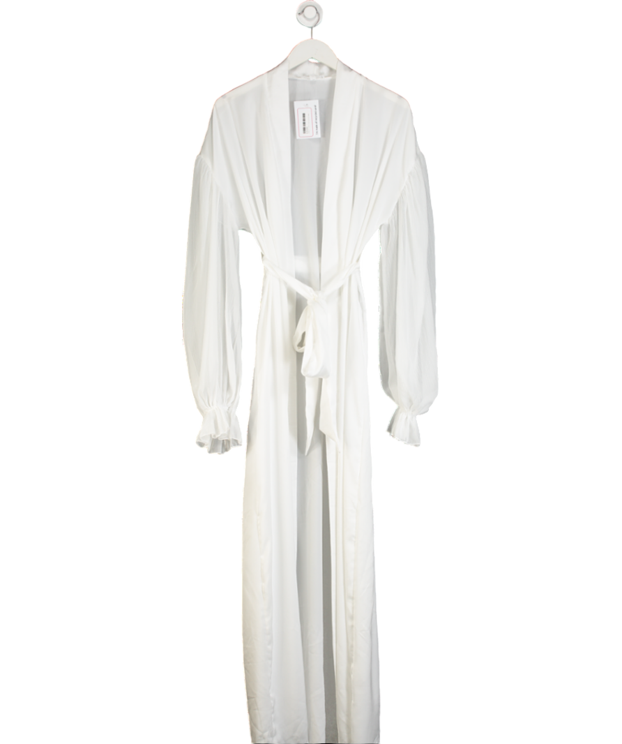 Six Stories White Chiffon Sleeve Satin Maxi Robe UK S