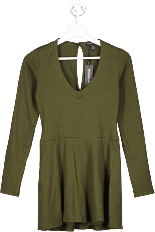 PrettyLittleThing Green Khaki Long Sleeve Detail Sleeveless Skort Playsuit UK 8