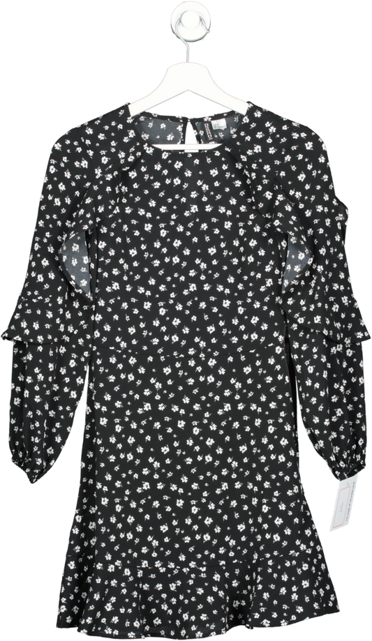H&M Black Flounce Trimmed Dress UK 4