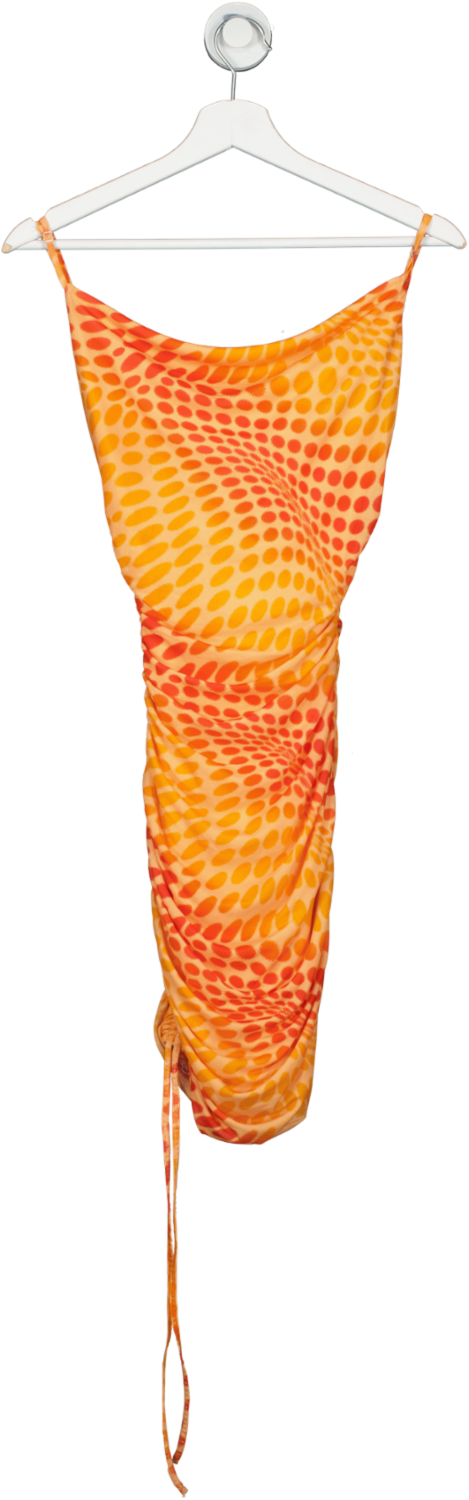 Oh Polly Orange Printed Mesh Cowl Neck Mini Dress UK 8