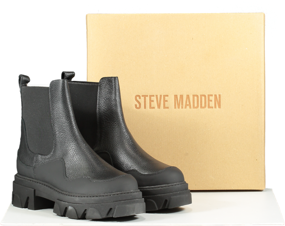 STEVE MADDEN Black  Leather Chunky Ankle Boots Bnib UK 6 EU 39 👠