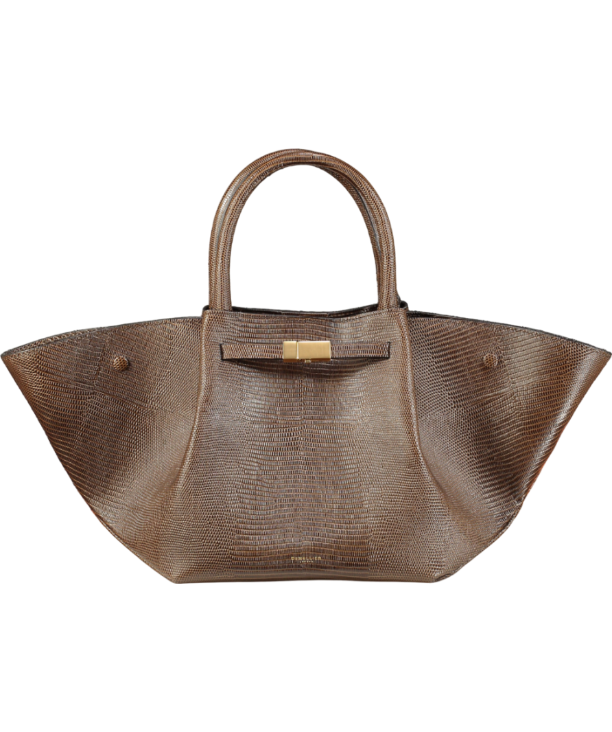 De Mellier London x Kate Hutchins Ltd.Edition Midi New York Pecan Brown Lizard Handbag With Crossbody Strap