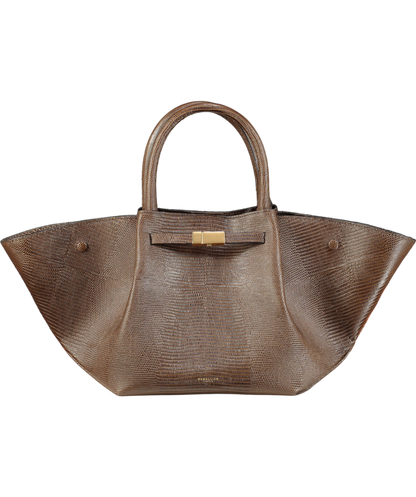 De Mellier London x Kate Hutchins Ltd.Edition Midi New York Pecan Brown Lizard Handbag With Crossbody Strap