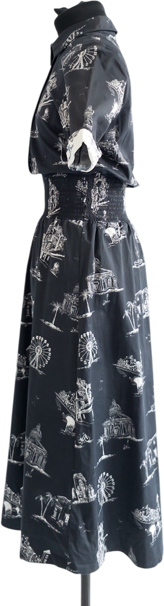 Maje Romila Navy Blue Print Cotton-blend Dress Sz2 UK 10