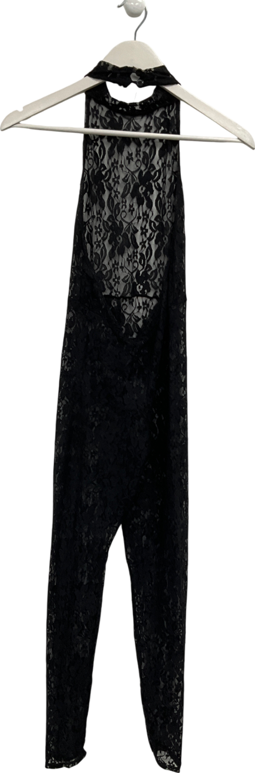 Black Lace Halter Neck Bodysuit UK S