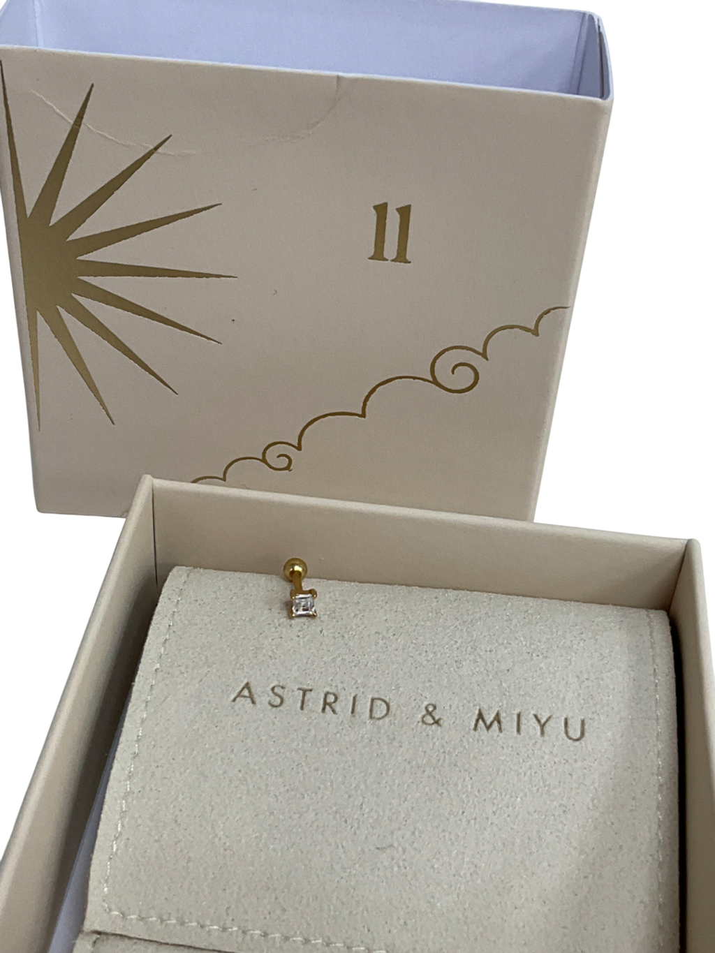 Astrid & Miyu Gold Square Crystal Barbell In Gold One Size