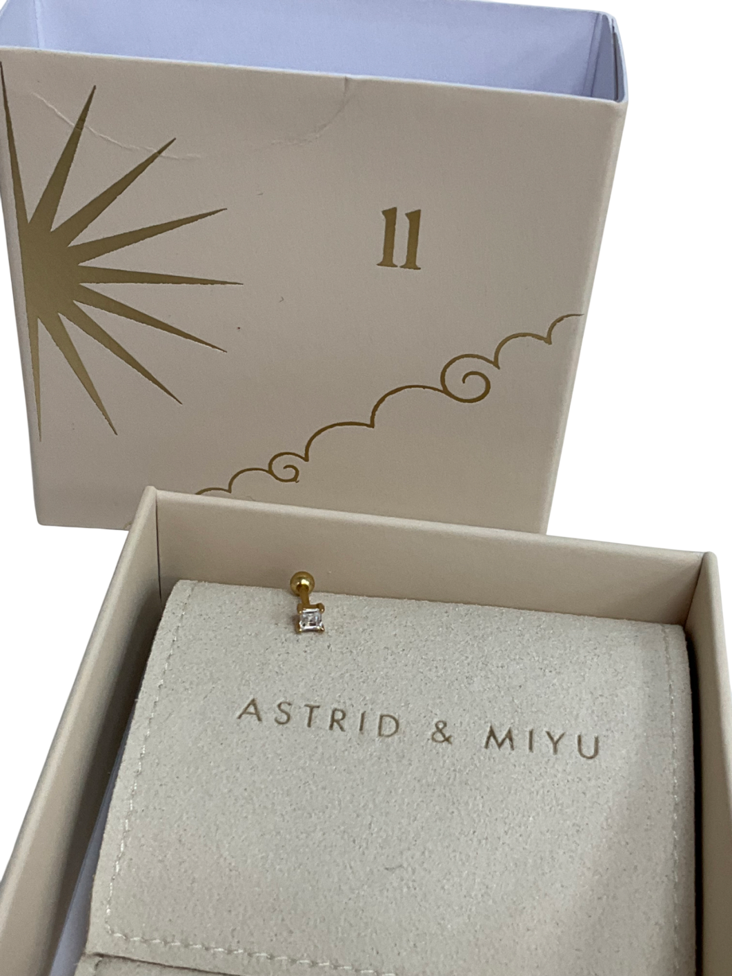 Astrid & Miyu Gold Square Crystal Barbell In Gold One Size