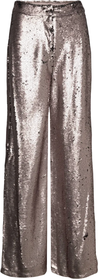 By Malina Gunmetal Grey Livia Straight Leg Sequin Trousers UK XXS
