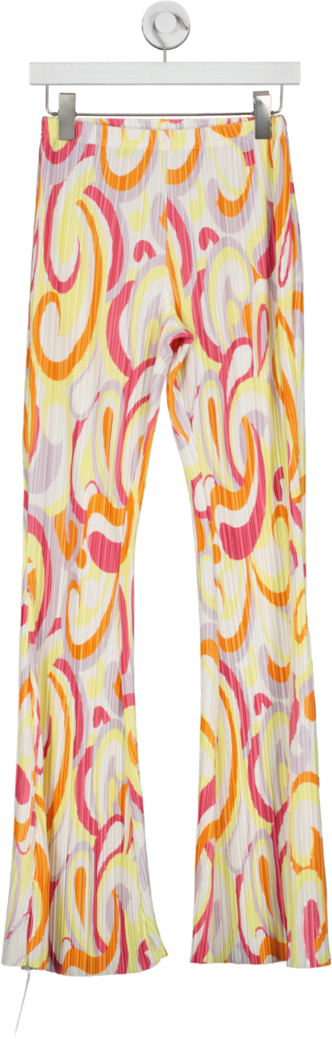 boohoo Multicoloured Swirl Plisse Flared Trousers UK 8