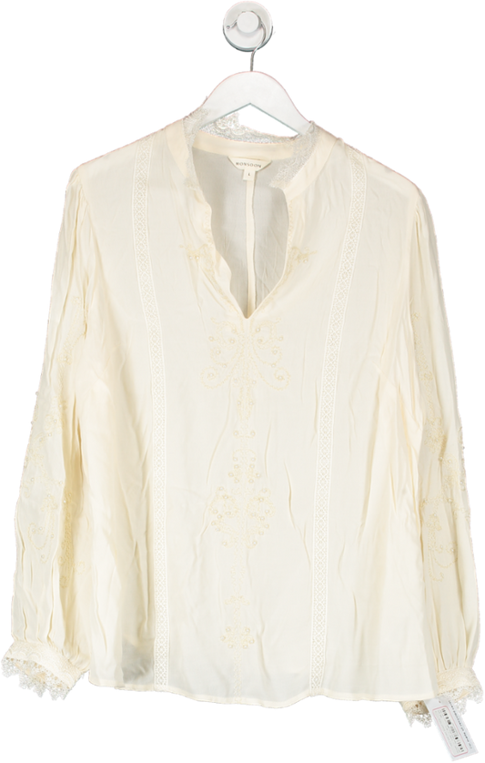 Monsoon Cream Pearl And Lace Detail Tunic UK L