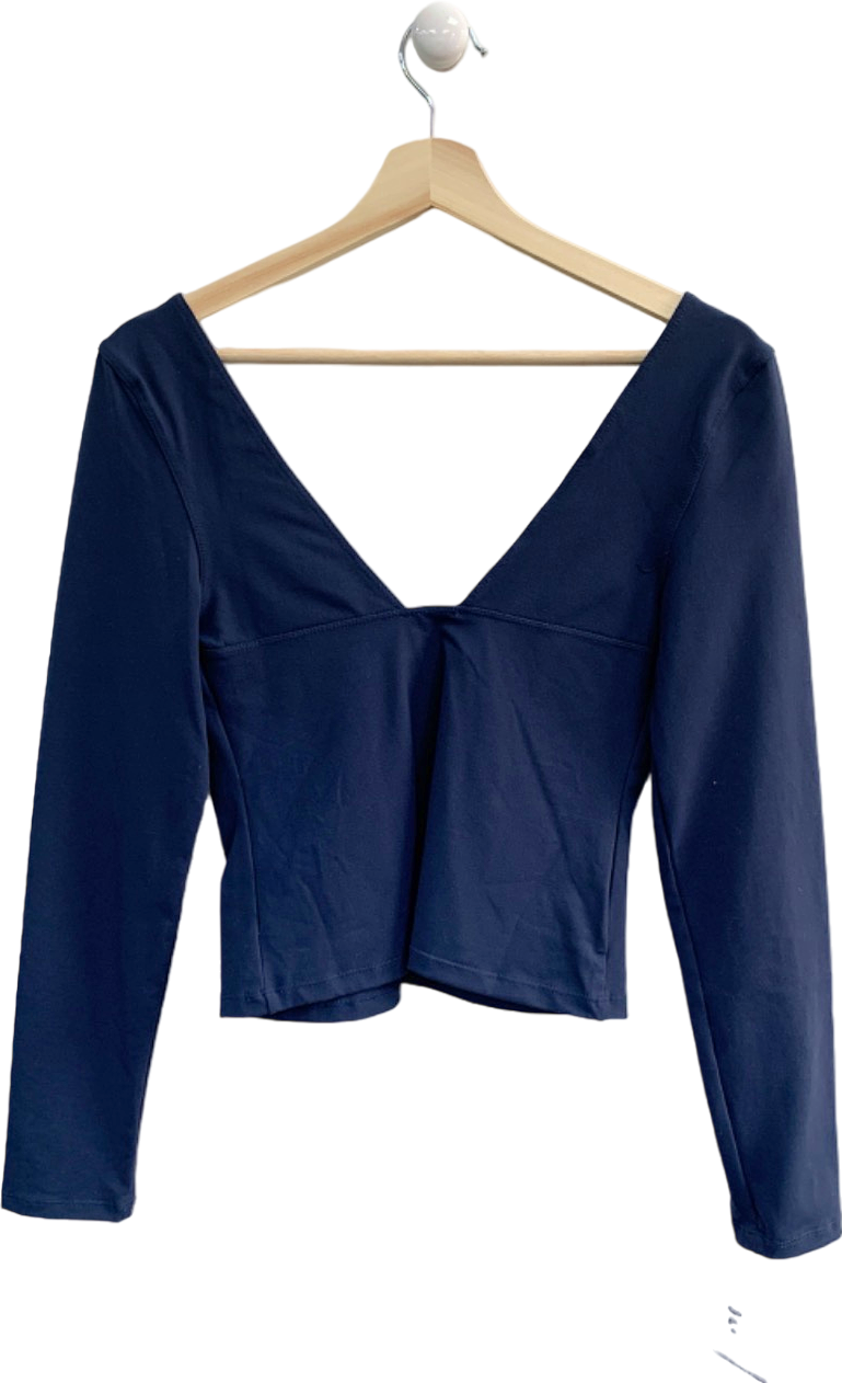 Free People Navy Blue Long Sleeve V-Neck Top Size M