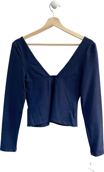 Free People Navy Blue Long Sleeve V-Neck Top Size M