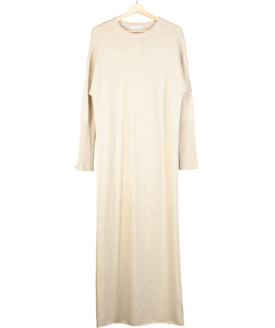 Lucy Nagle Beige Oatmeal 100% Cashmere Long Sleeve Maxi Dress UK XS/S