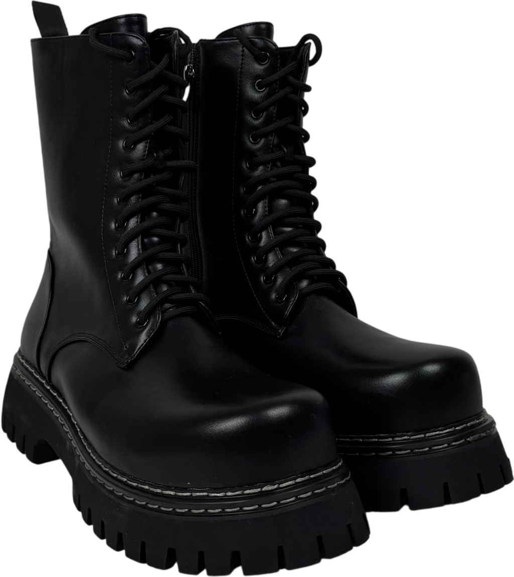Koi Footwear Gimli Black Square Toe Lace Up Boots UK 9 EU 43 👞
