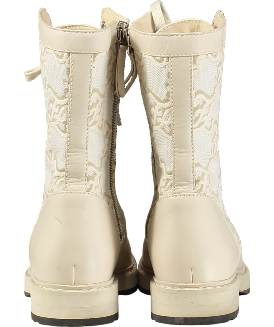 Fendi Cream Vitello Fabric Jacquard Karligraphy Embroidered Calf Length Boots UK 4 EU 37 👠